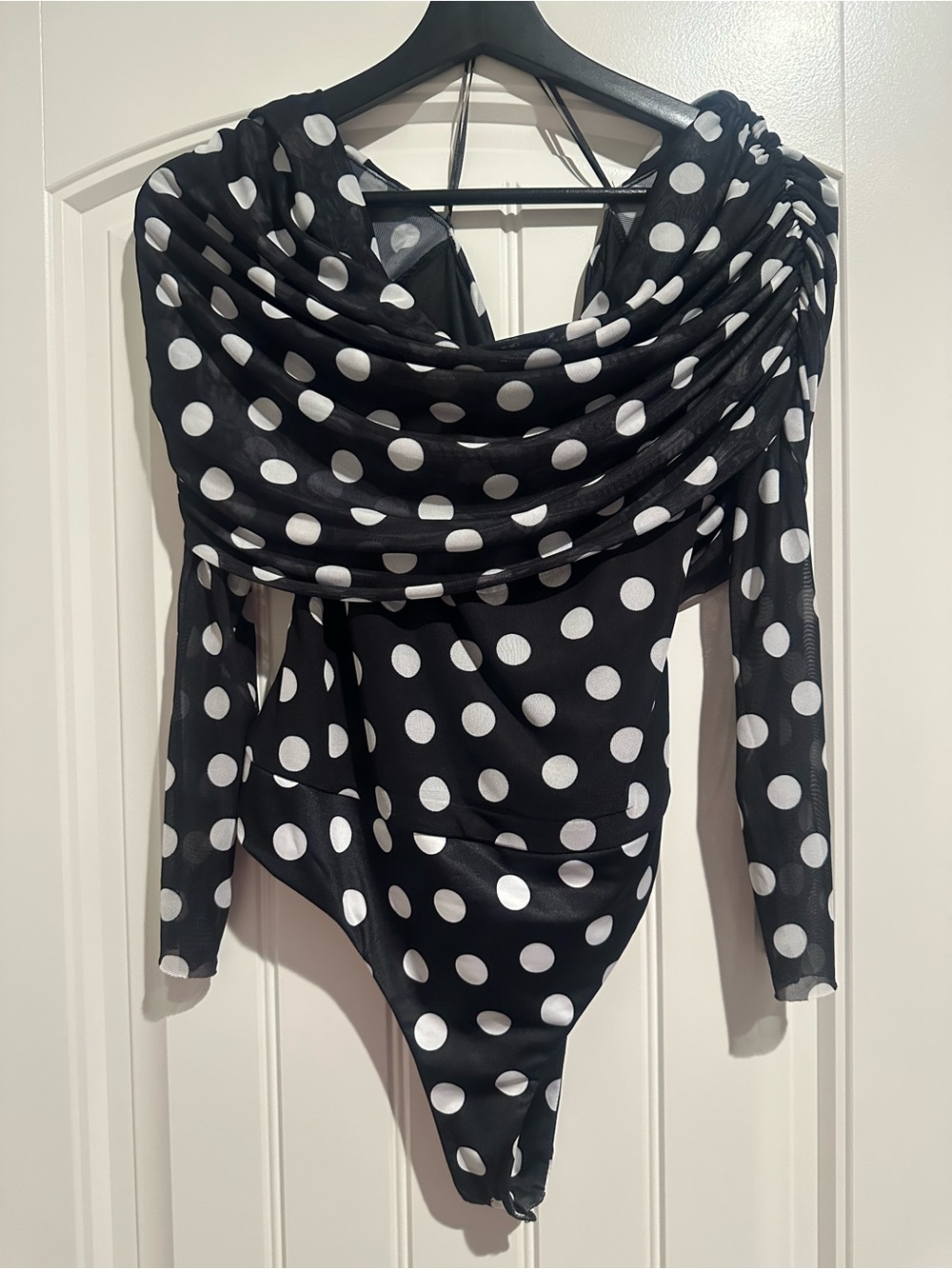 AFRM Black and White Polka Dot Off-Shoulder Bodysuit - Picture 2 of 4